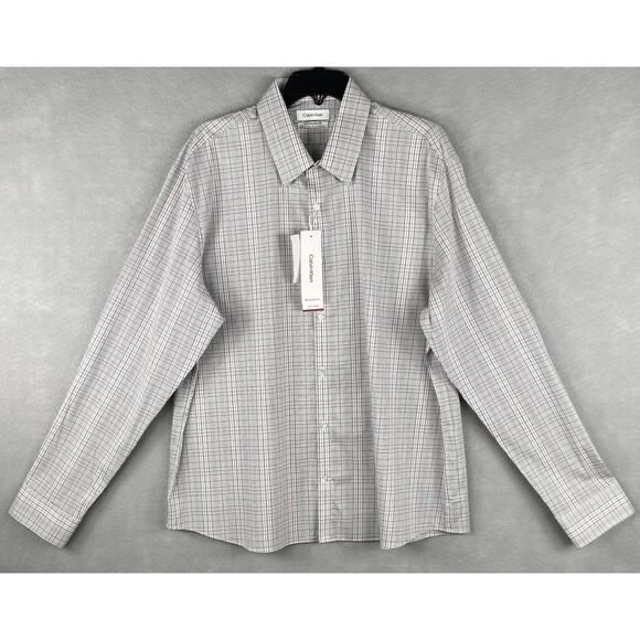 Calvin Klein Men's XL Stain Shield Extra Slim Fit Long Sleeve Shirt Plaid NEW - Picture 2 of 14